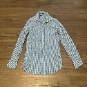 Men’s Blue and White Gingham J.Crew Button Down Shirt, Size XS
